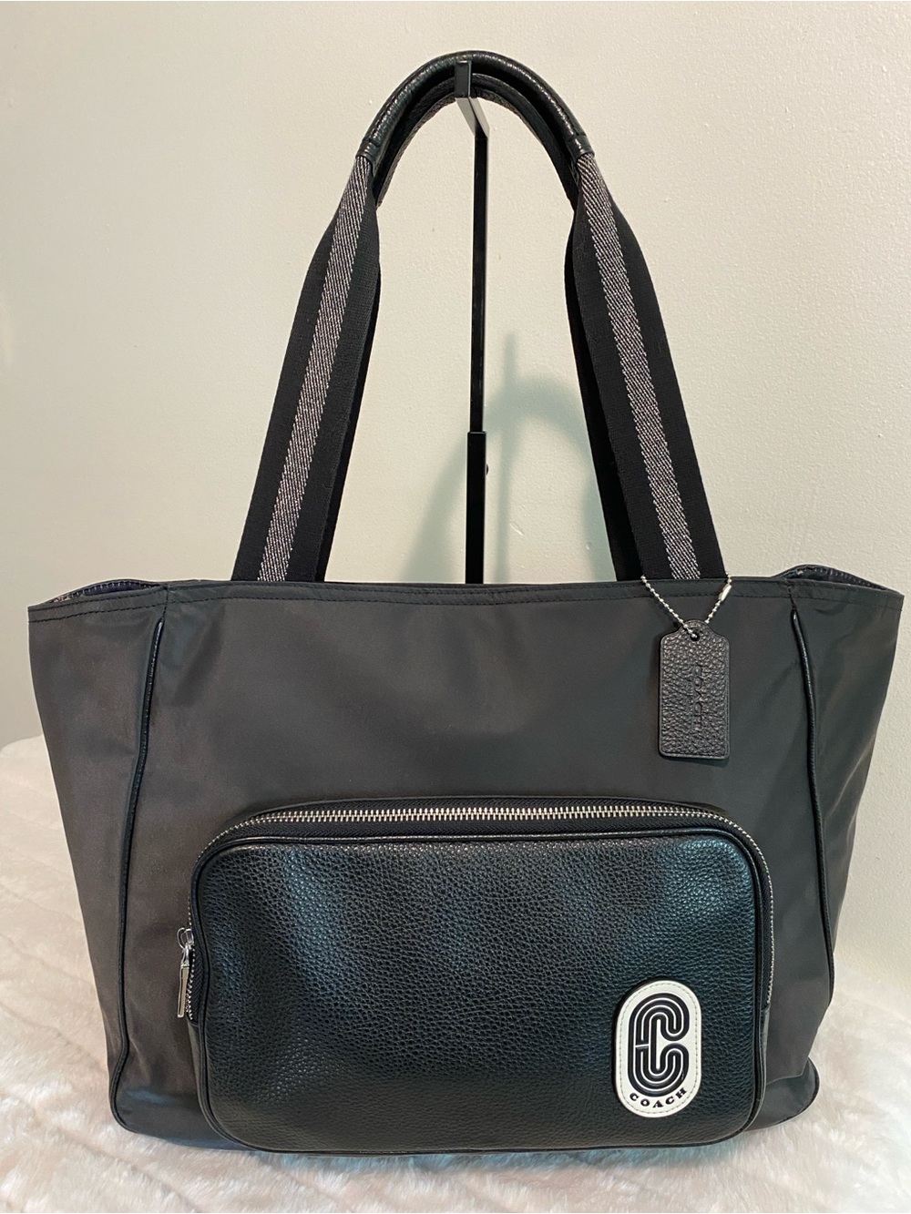 Coach Nylon and Leather Court Tote in Black w/ Floral Interior